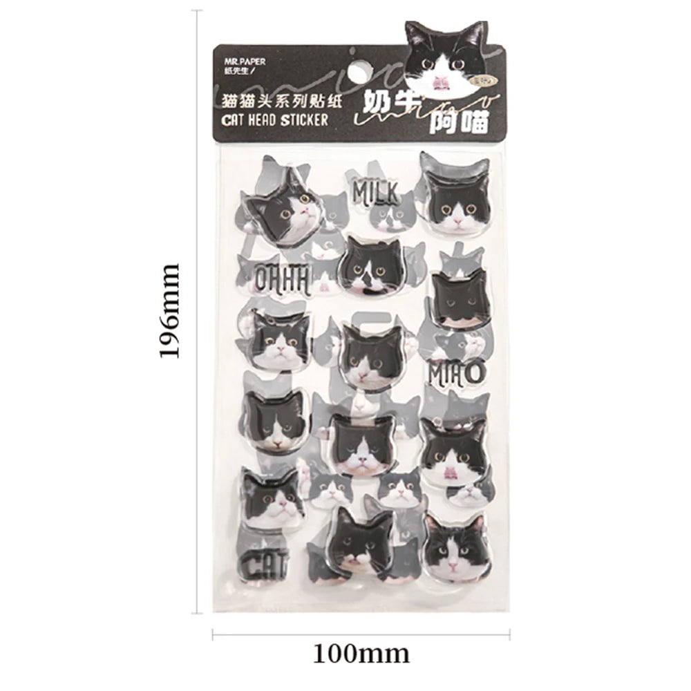 Cute Cat Head Flat Sticker Cartoon Animal Guka DIY Handbook Decoration Kawaii Stickers Stationery 4 Style