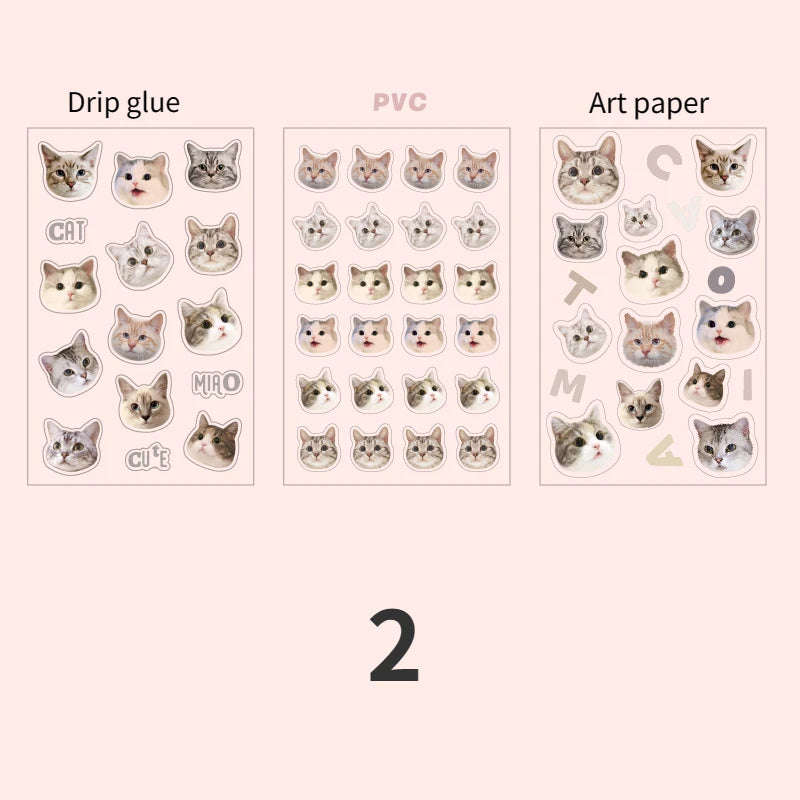 Cute Cat Head Flat Sticker Cartoon Animal Guka DIY Handbook Decoration Kawaii Stickers Stationery 4 Style