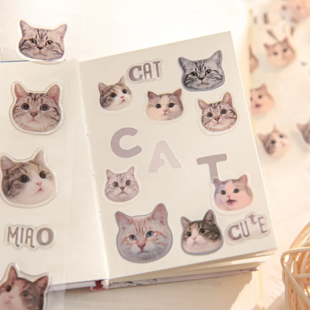 Cute Cat Head Flat Sticker Cartoon Animal Guka DIY Handbook Decoration Kawaii Stickers Stationery 4 Style