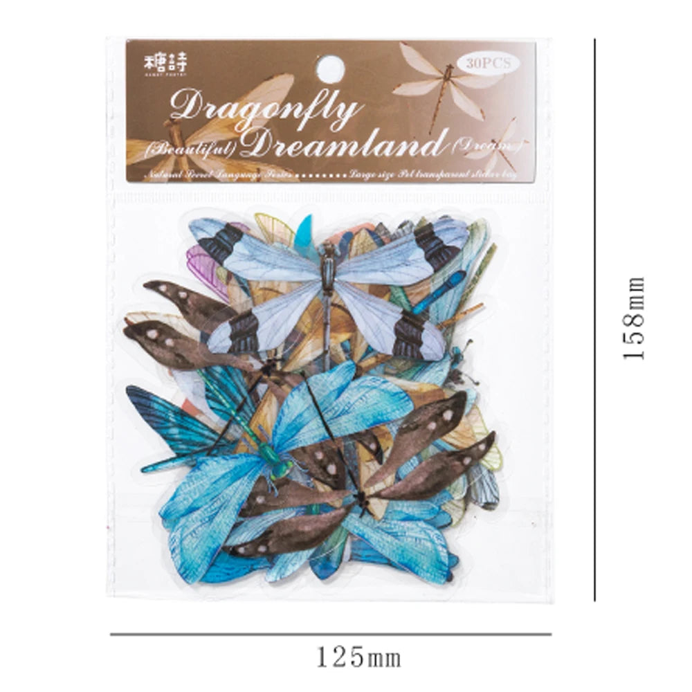 Retro Art Style Butterfly Sticker Pack Natural Plant Animal Hand Account Decorative Sticker Stationery 30pcs/pack