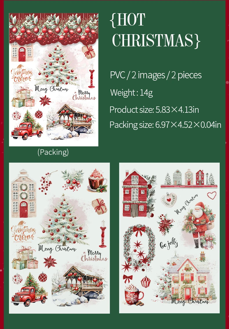 2pcs/pack pvc Stickers Christmas Party Creative Waterproof Adhesive DIY Hand Made Collage Junk Journal Scrapbook Supplies