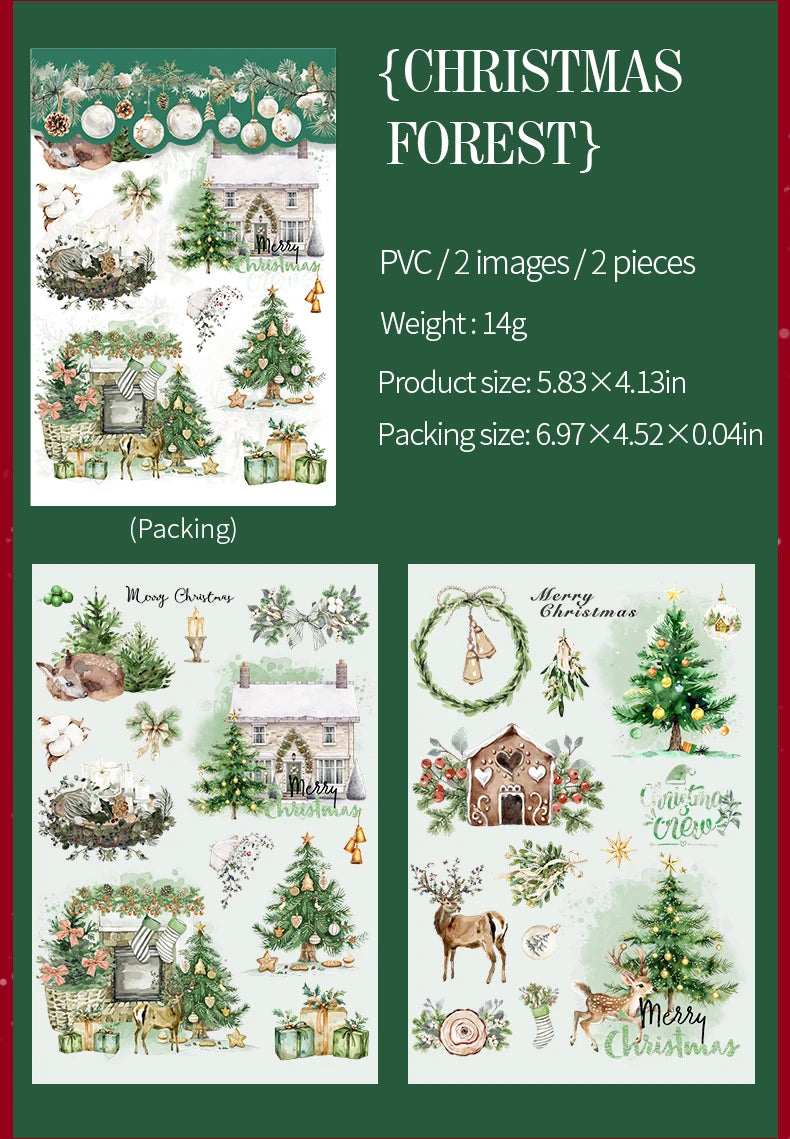 2pcs/pack pvc Stickers Christmas Party Creative Waterproof Adhesive DIY Hand Made Collage Junk Journal Scrapbook Supplies