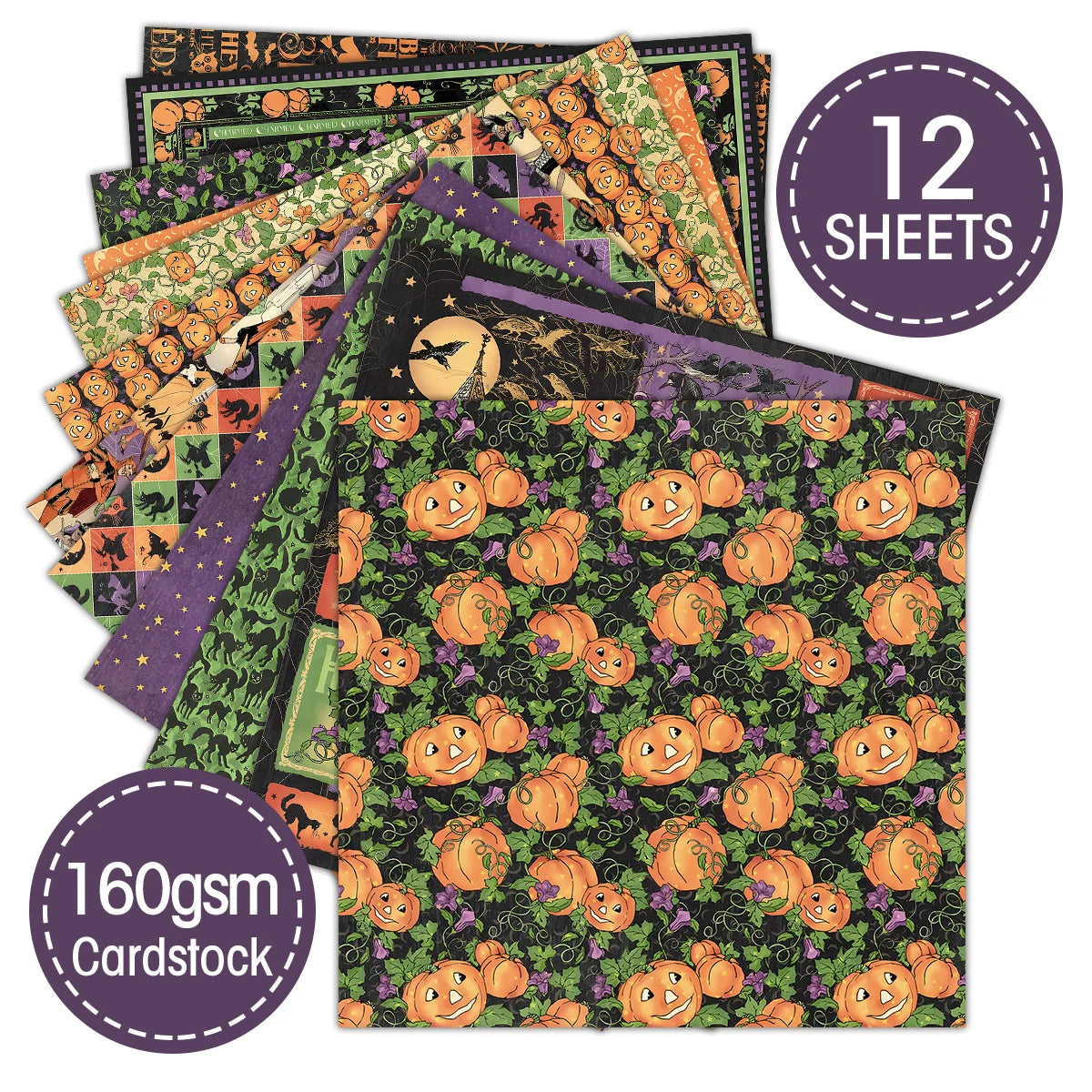 12sheets Retro Vintage Halloween Scrapbook Paper Kit 6Inch Single-Sided Decoupage Paper for Crafts,Journaling,Scrapbook Supplies