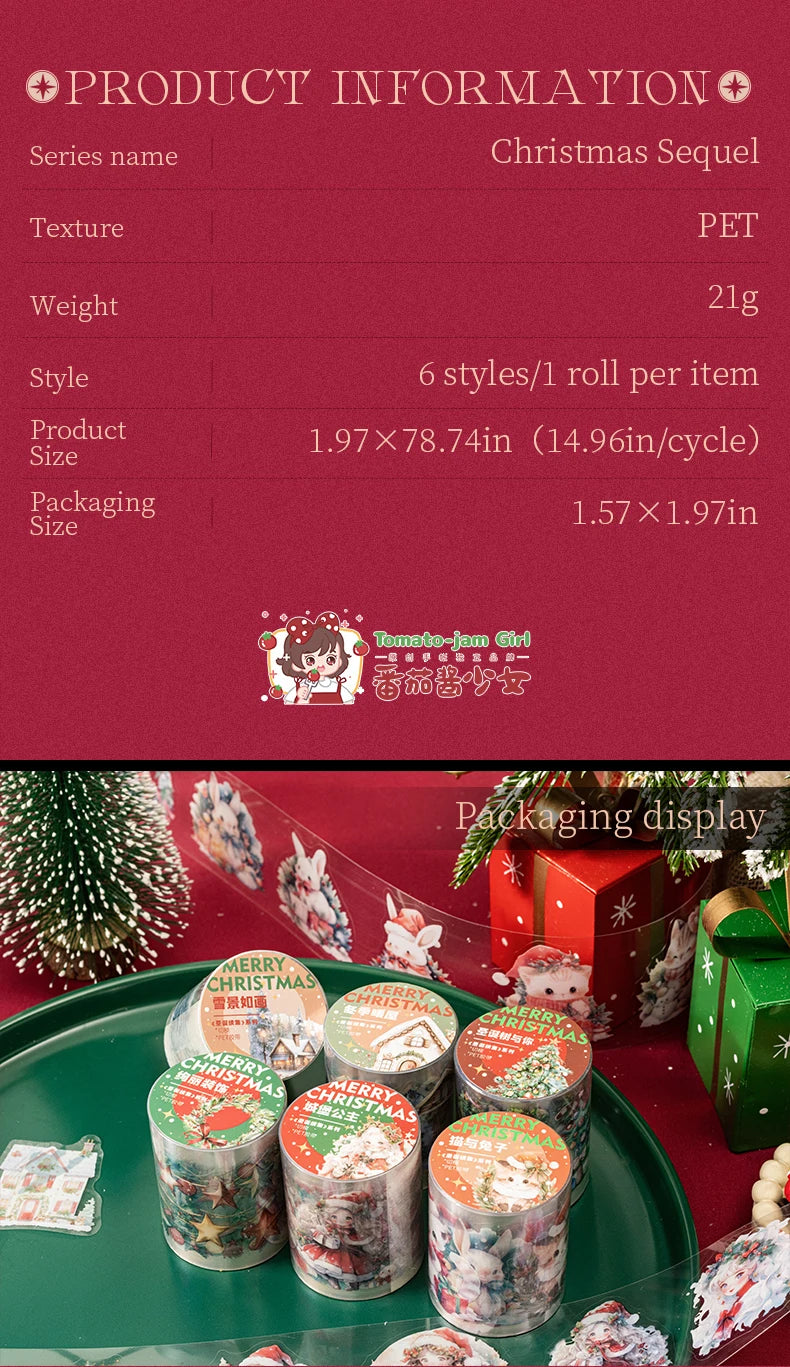 50mm*2m Transparent PET Christmas Tapes DIY Scrapbooking Decor Photo Album Collage Journalling Materials Stickers