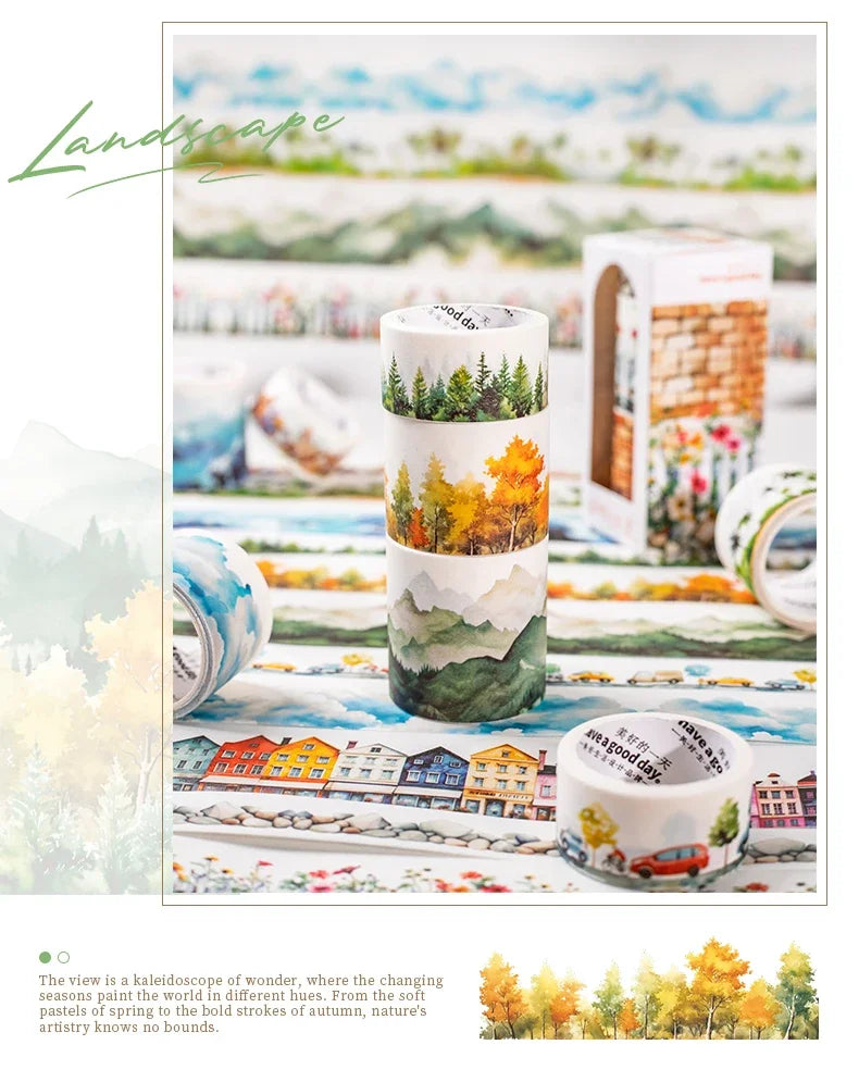 20mm/30mm/40mm*200cm Look At That View Series Vintage Landscaping Material Collage Washi Tape Creative Journal Stationery