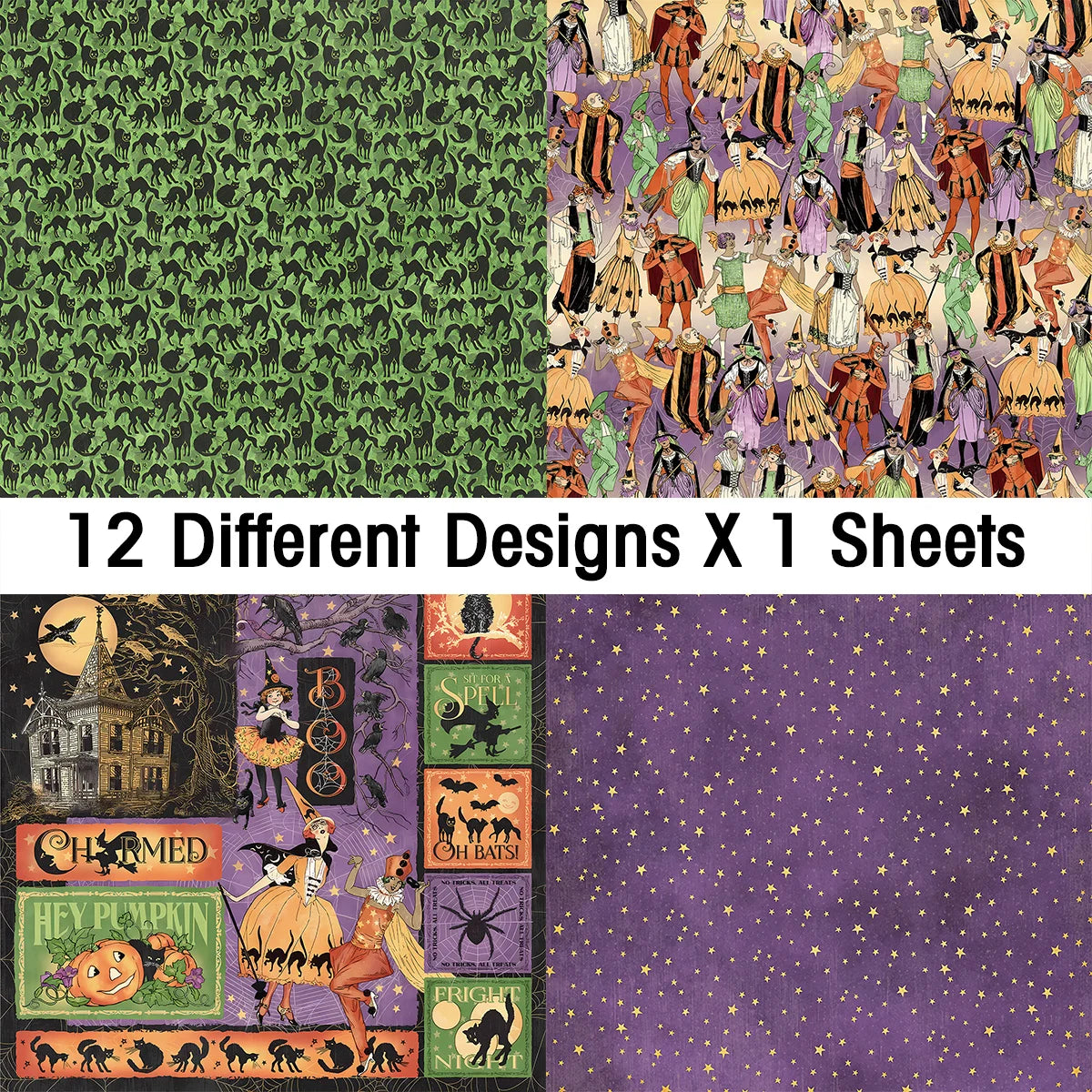 12sheets Retro Vintage Halloween Scrapbook Paper Kit 6Inch Single-Sided Decoupage Paper for Crafts,Journaling,Scrapbook Supplies