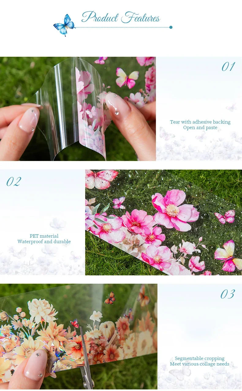 50mm*200cm Gathering Among Flowers Series Vintage Shell Light Material PET Tape Creative DIY Journal Collage Stationery